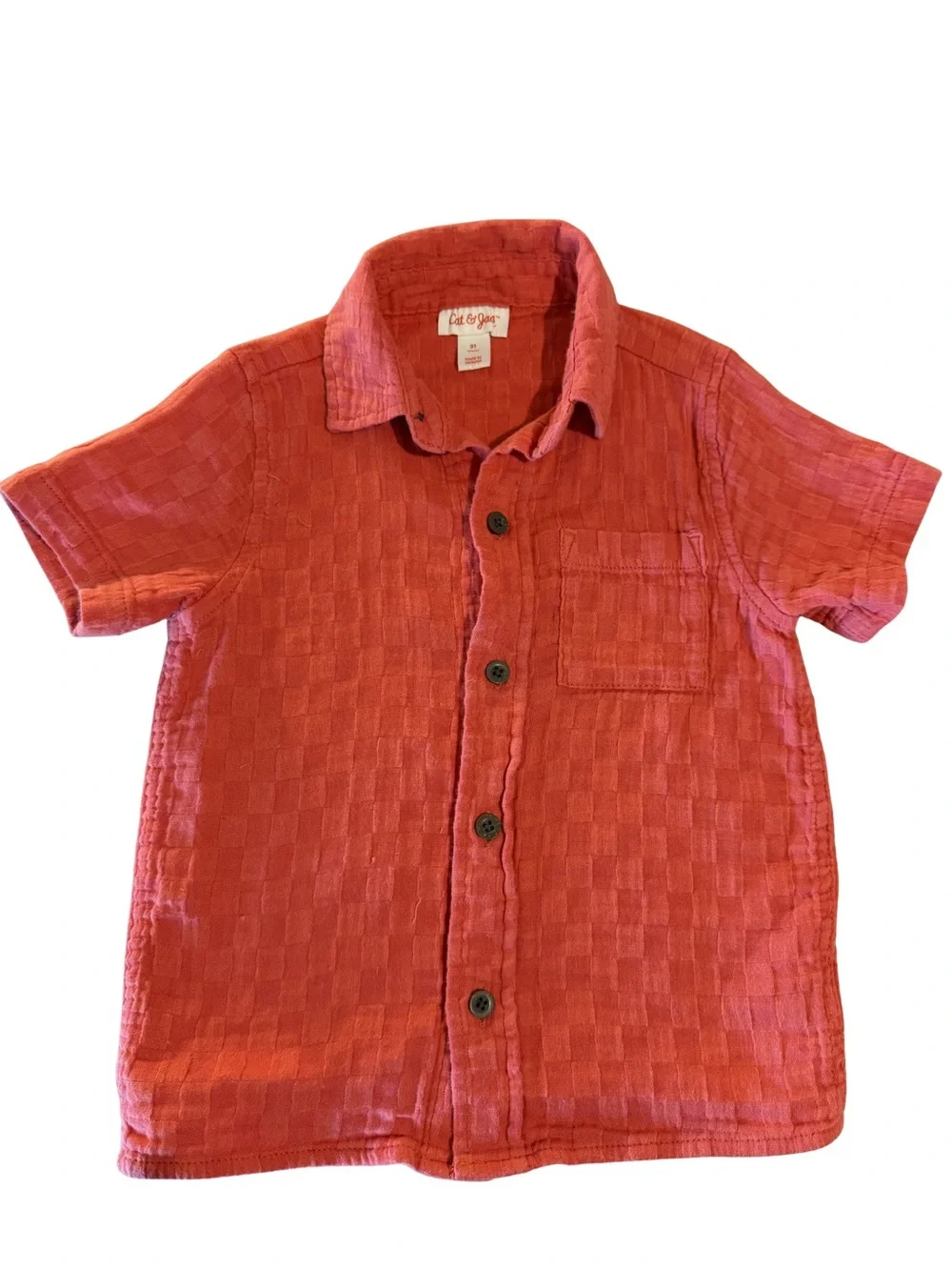 (5 for $15) | Cat & Jack Coral-Red Short Sleeve Button-Down Shirt for Kids